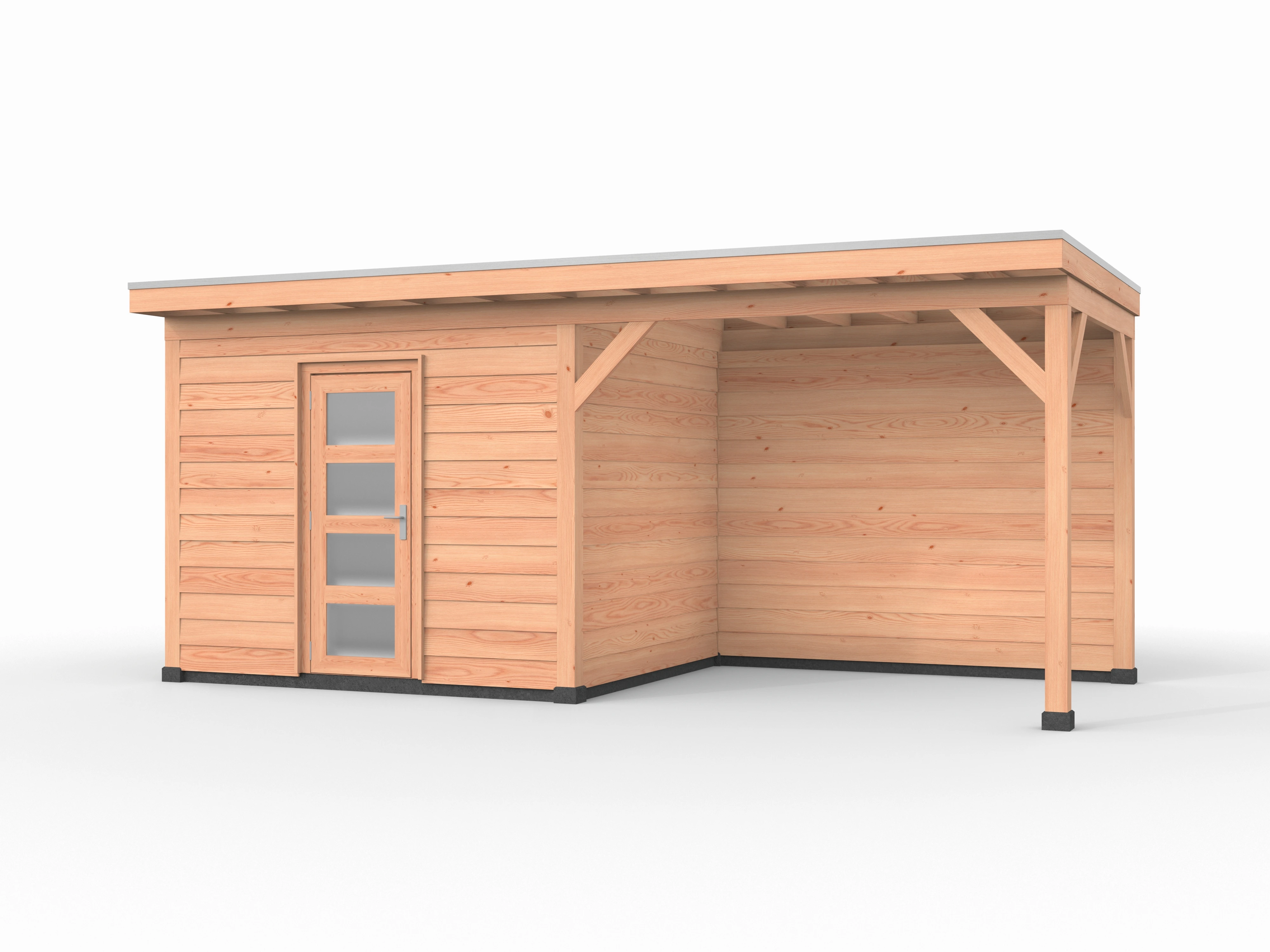 Douglas overkapping, 600 x 250, met schuur en achterwand, Westwood Comfort - Afbeelding 1